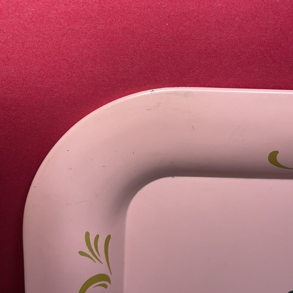 Vintage Steel Pink Tray with Floral Painting - Picture 6 of 9